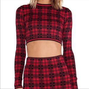Torn by Ronnie Kobo red & black “Oli” long sleeve crop top.  Tag says S/P